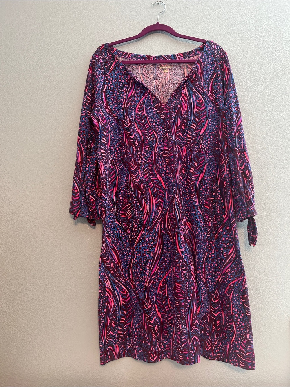 Lilly Pulitzer Pink & Navy Abstract V-Neck Dress
